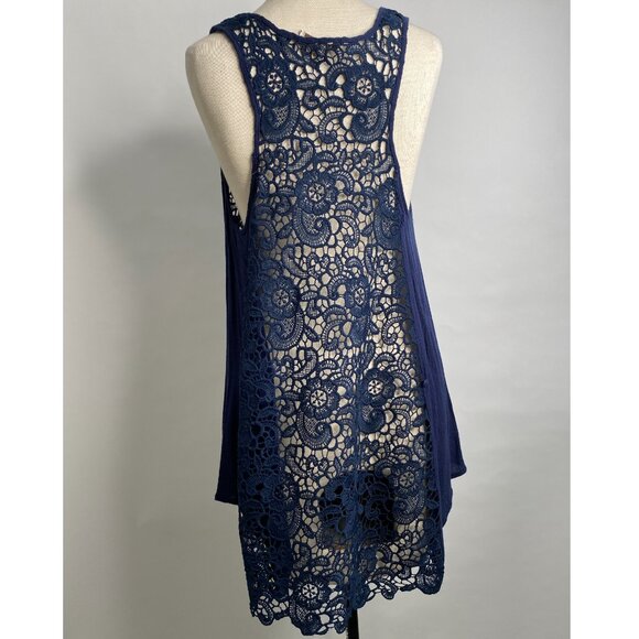 Tunic Top Shabby Chic Cottagecore Crochet Sleeveless Boho  in Navy Medium - Picture 4 of 15